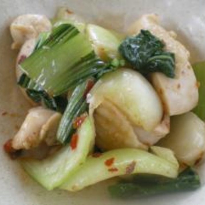 青梗菜と鶏肉の食べるラー油炒め